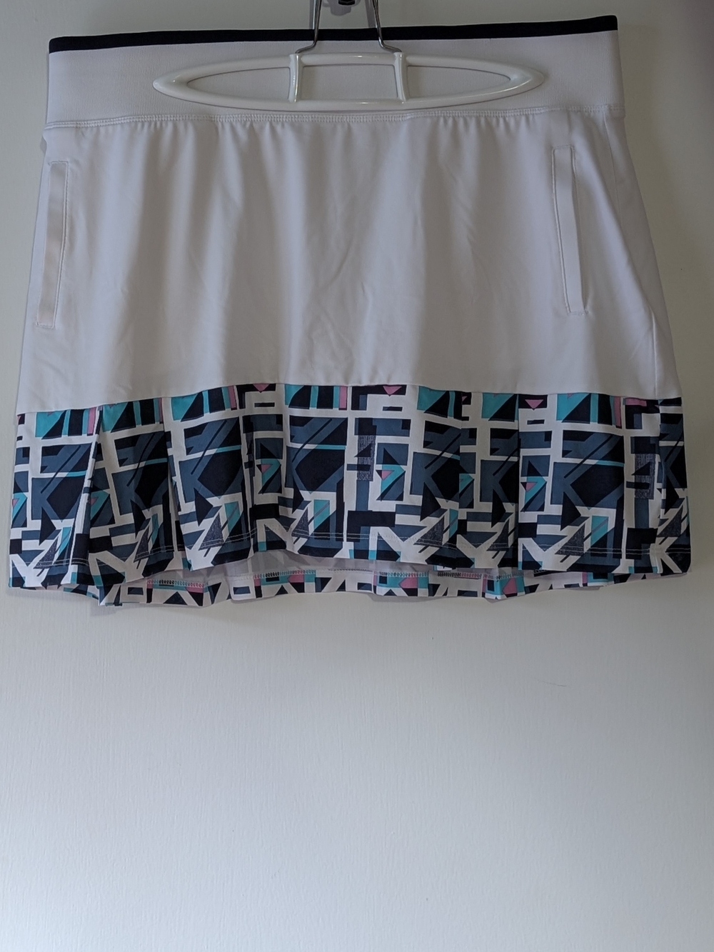 White Calloway Golf Skort with Geometric Printed Hem